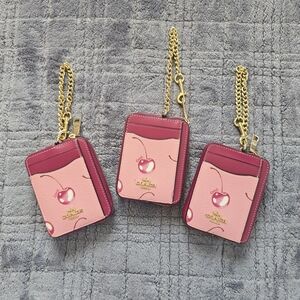 Coach Pink Cherry Card Holder with Gold Chain
